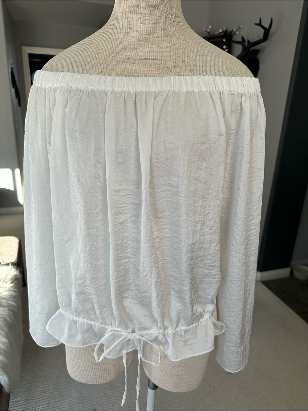 Theory White Off-Shoulder Peasant Top, size large
